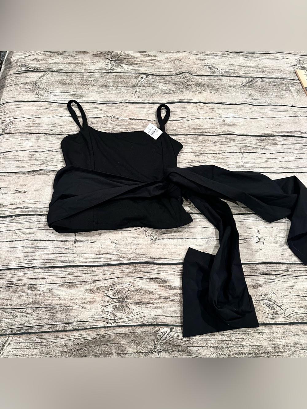 NWT LOFT Black Crop Tank With Attached Poplin Sash Size Small